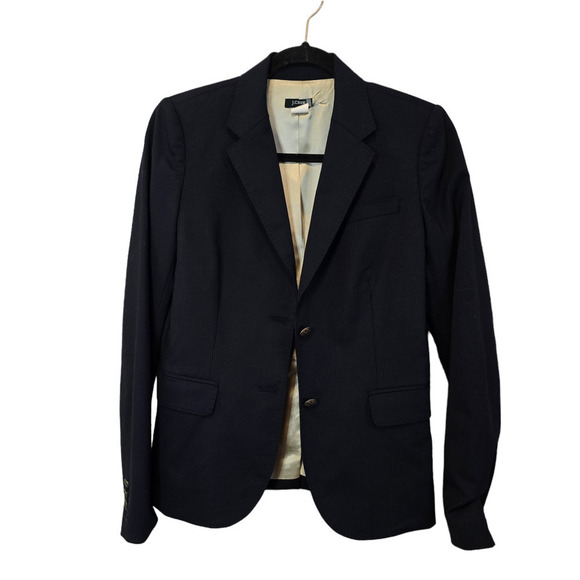 J.Crew Navy Pinstripe Wool Blend Two Pattern Gold Button Blazer Coat Jacket 4 - Picture 2 of 8